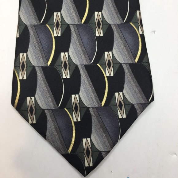 Arrow Mens 100% Silk Tie Necktie Geometric Gray Black Yellow Blue Office Church - Picture 1 of 7